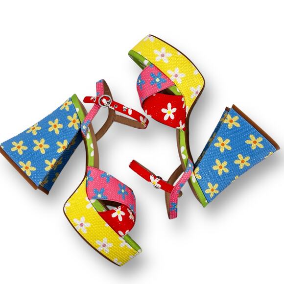 GB Ulti-Mate Floral Rainbow Rhinestone Platform Sandals Size 6 Y2K Throwback - Picture 1 of 12